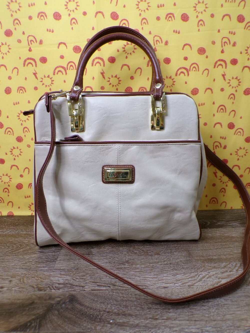 CAPEZIO Women's 2 Tone Purse w/ Cross Body Shoulder Strap Cream & Brown